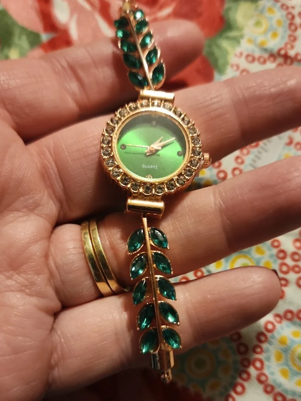 Green Leaf Crystal Bracelet Watch - Women Accessories